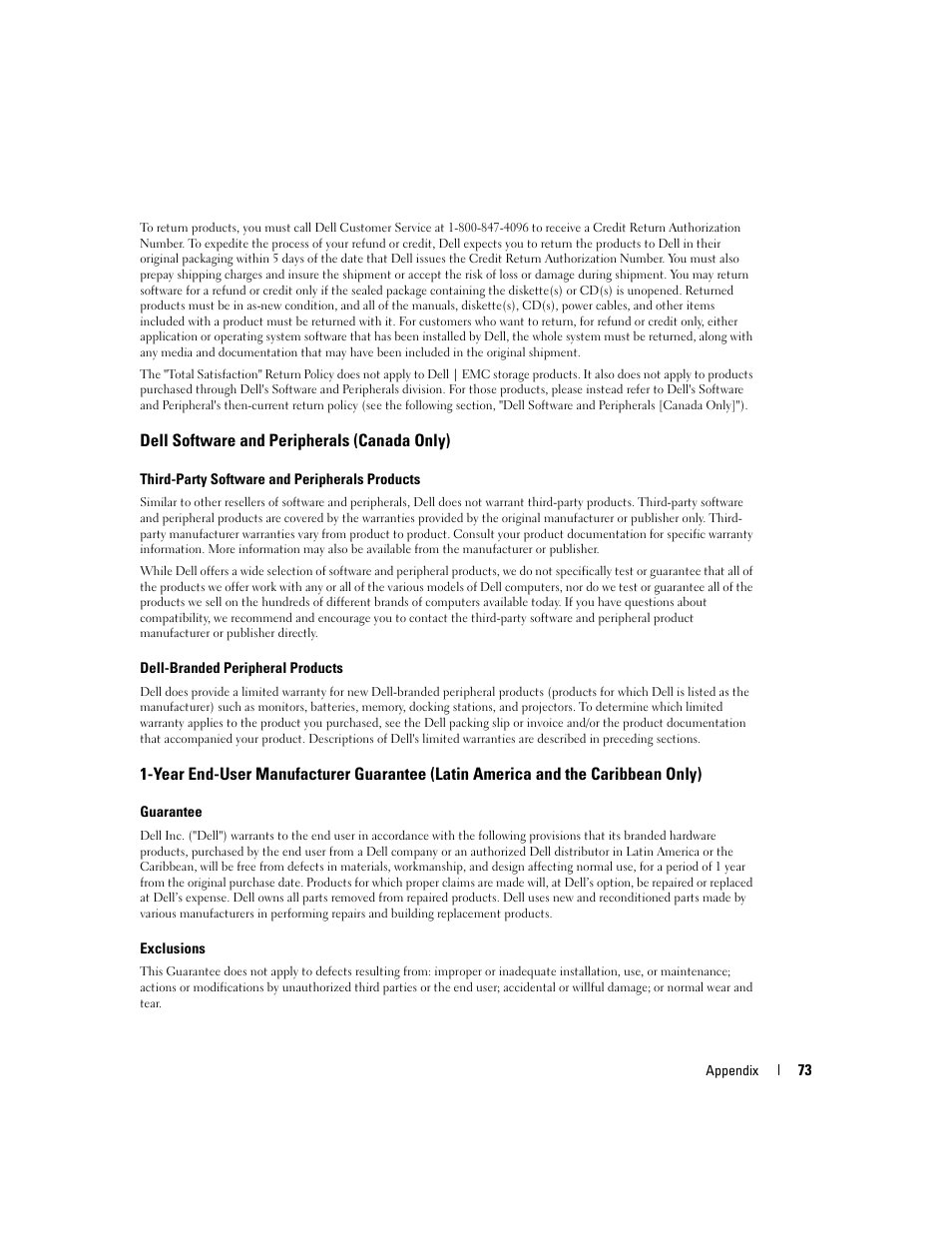 Dell software and peripherals (canada only), Latin america and the caribbean only) | Dell 3000CN User Manual | Page 73 / 82