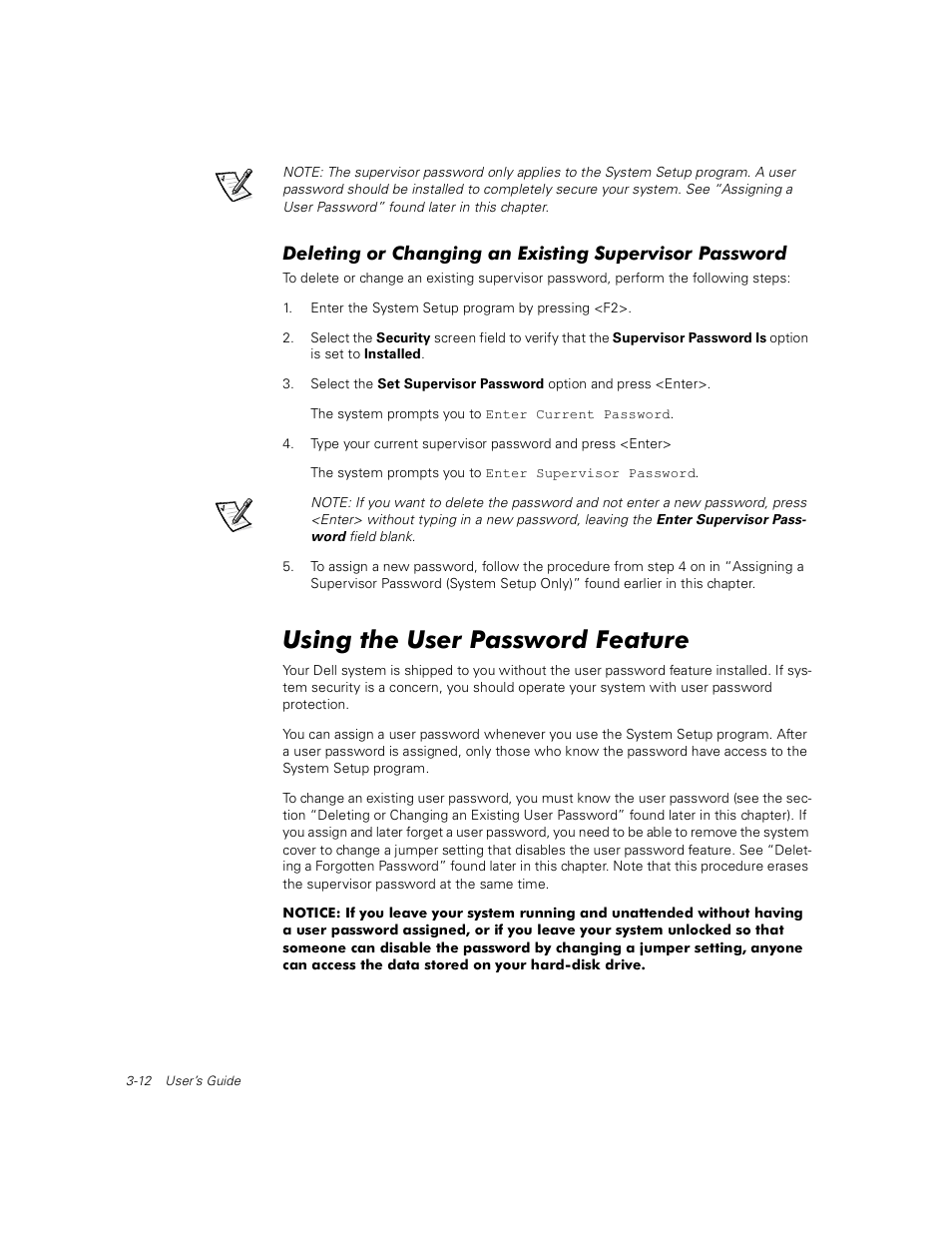 Using the user password feature | Dell PowerEdge 350 User Manual | Page 32 / 58