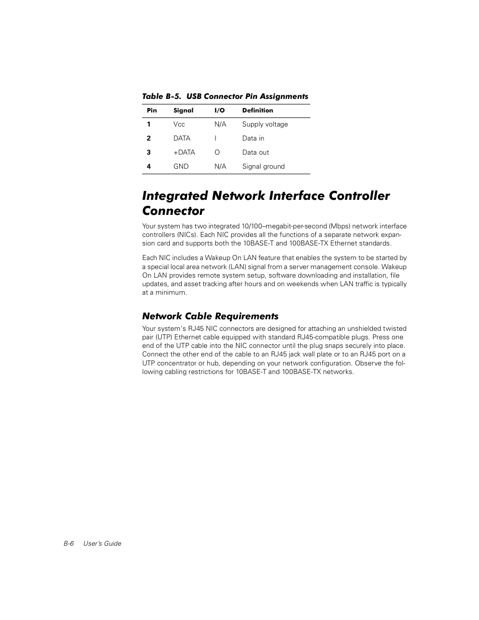 Integrated network interface controller connector, Network cable requirements | Dell PowerEdge 350 User Manual | Page 44 / 58