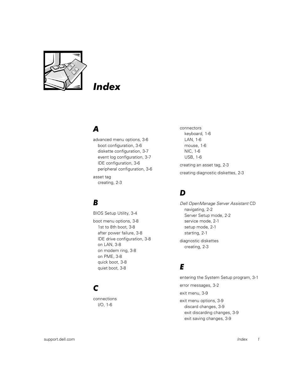 Index | Dell PowerEdge 350 User Manual | Page 55 / 58