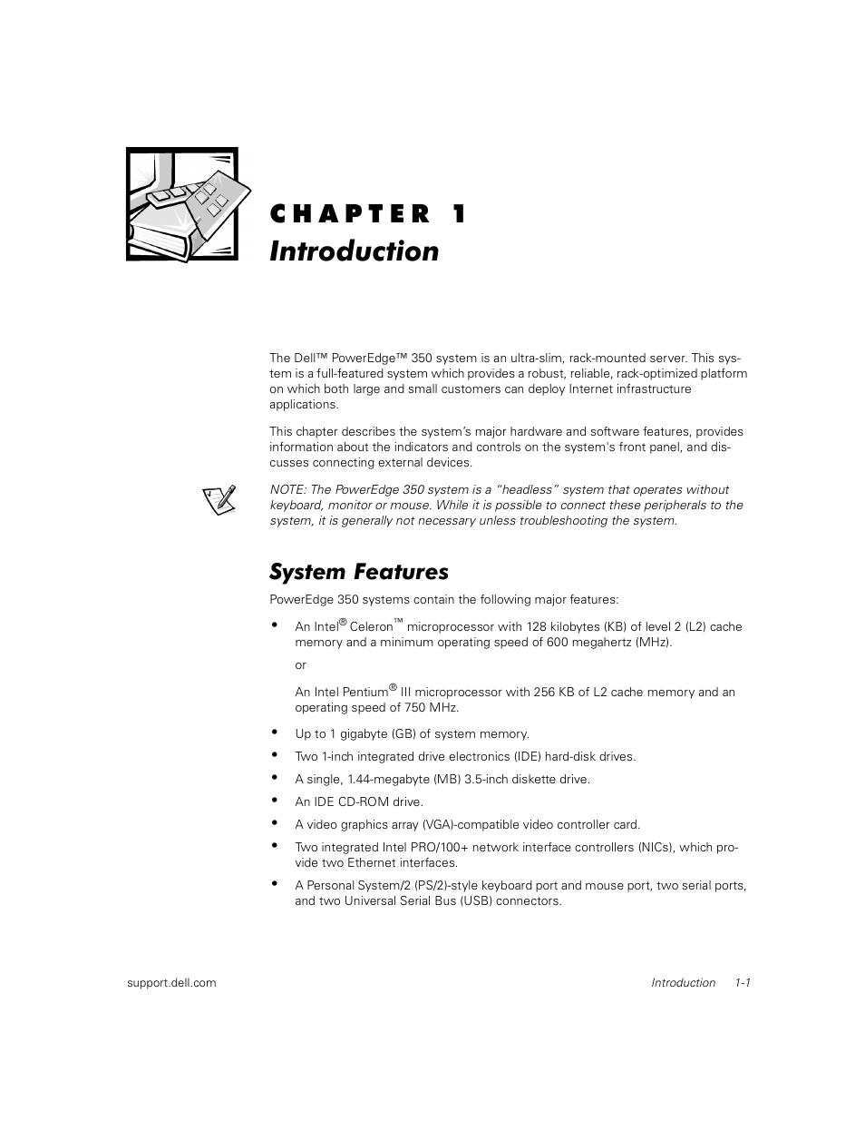 Introduction, System features | Dell PowerEdge 350 User Manual | Page 9 / 58