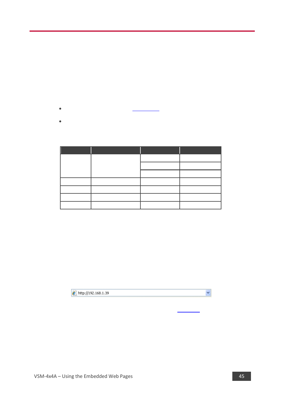 8using the embedded web pages, 1 browsing the vsm-4x4a web pages | Kramer 4 x 4 Seamless AV Matrix Switcher/Multi-Scaler User Manual | Page 52 / 117