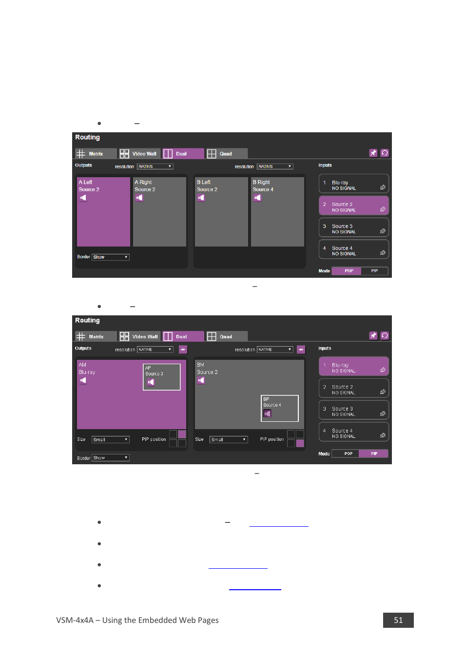 3 dual operation mode, Figure 27: the dual tab, Pop mode | Figure 28: the dual tab, Pip mode, Ion 8.2.3 | Kramer 4 x 4 Seamless AV Matrix Switcher/Multi-Scaler User Manual | Page 58 / 117