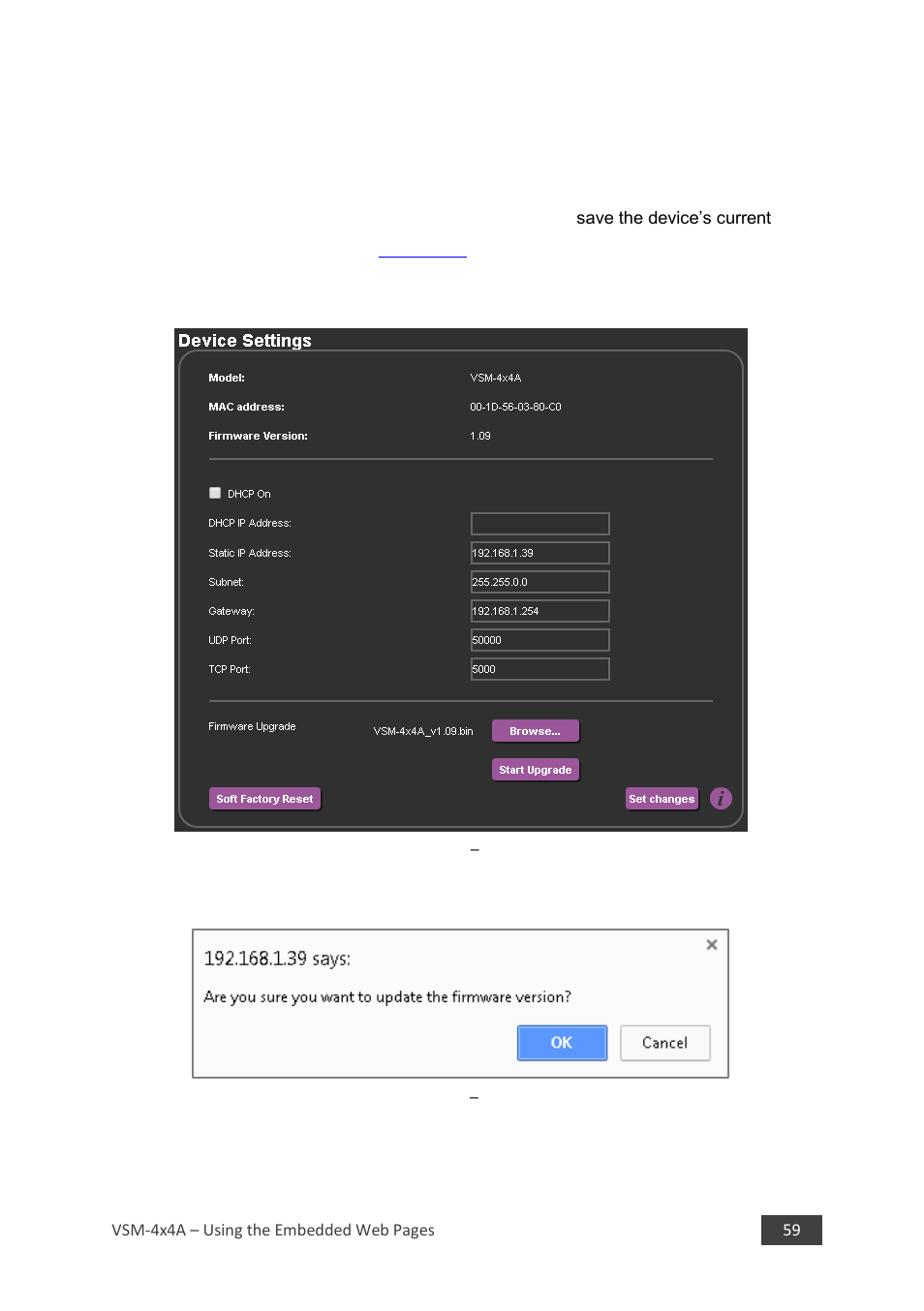 2 upgrading firmware, Uploading the firmware file, Firmware upgrade message | Ion 8.3.2 | Kramer 4 x 4 Seamless AV Matrix Switcher/Multi-Scaler User Manual | Page 66 / 117
