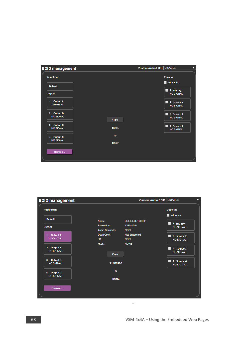 Selecting an output, Ion 8.7, 7 edid management page | Kramer 4 x 4 Seamless AV Matrix Switcher/Multi-Scaler User Manual | Page 75 / 117
