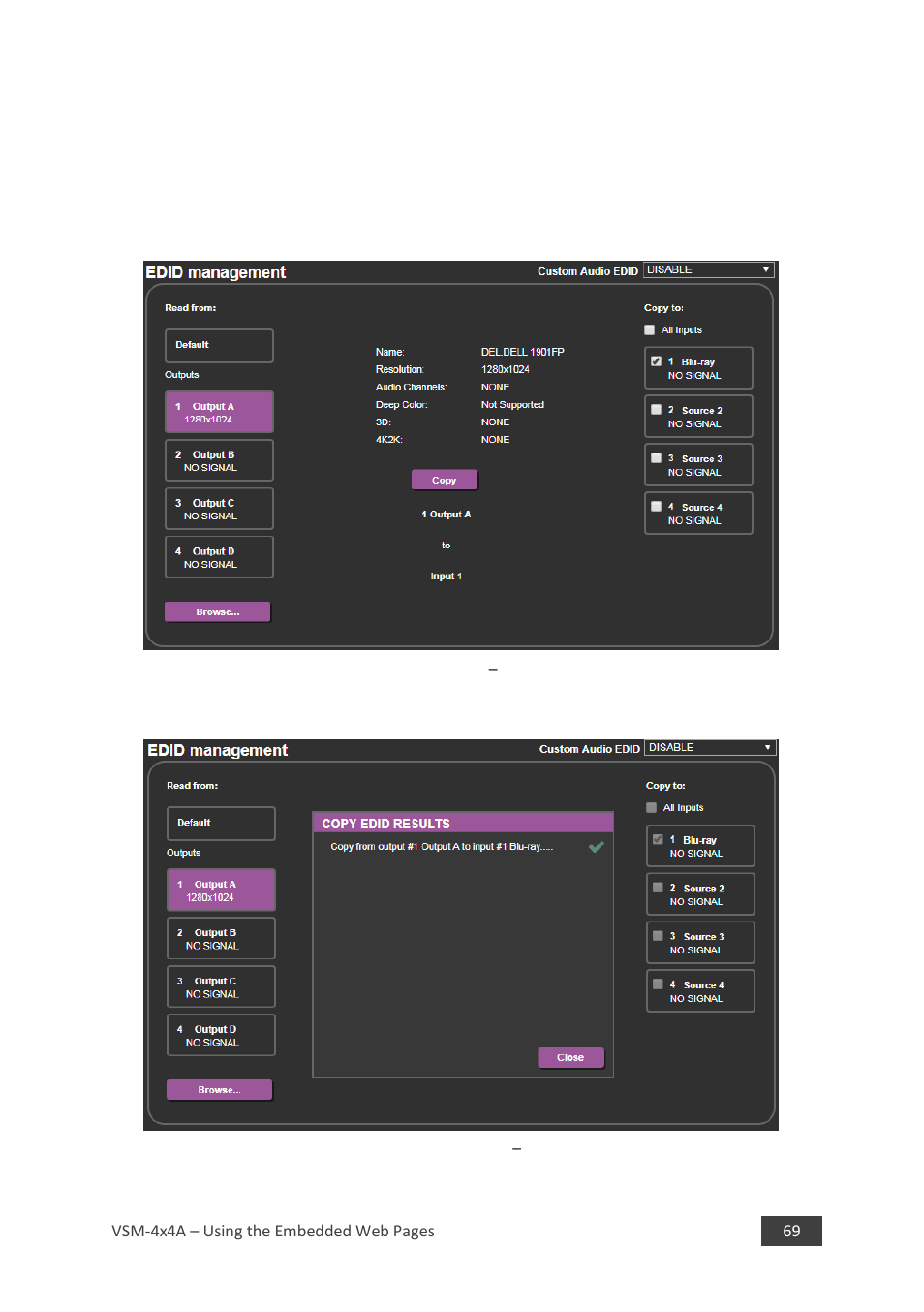 Copying the native timing, Copy edid results | Kramer 4 x 4 Seamless AV Matrix Switcher/Multi-Scaler User Manual | Page 76 / 117