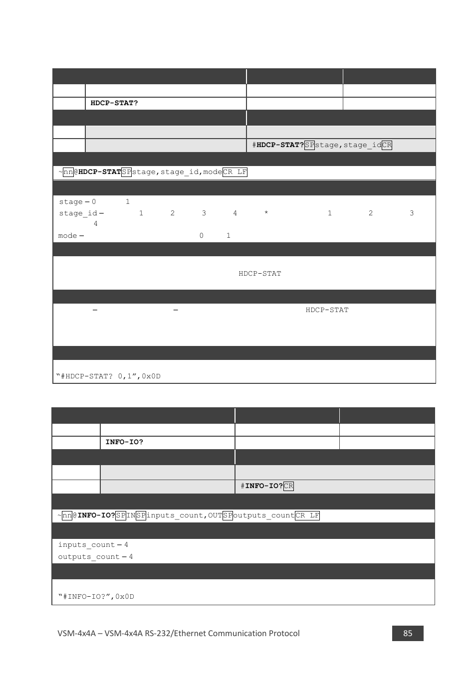 4 hdcp-stat, 5 info-io | Kramer 4 x 4 Seamless AV Matrix Switcher/Multi-Scaler User Manual | Page 92 / 117