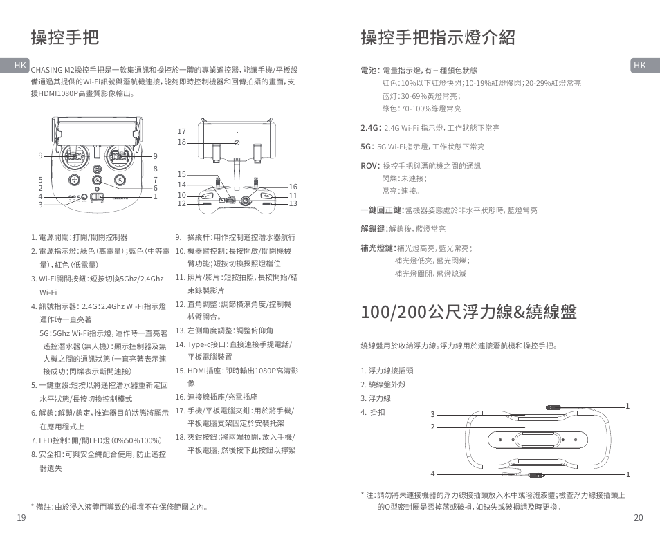 操控手把, 操控手把指示燈介紹 | CHASING M2 S Industrial Underwater ROV (328' Tether) User Manual | Page 11 / 51