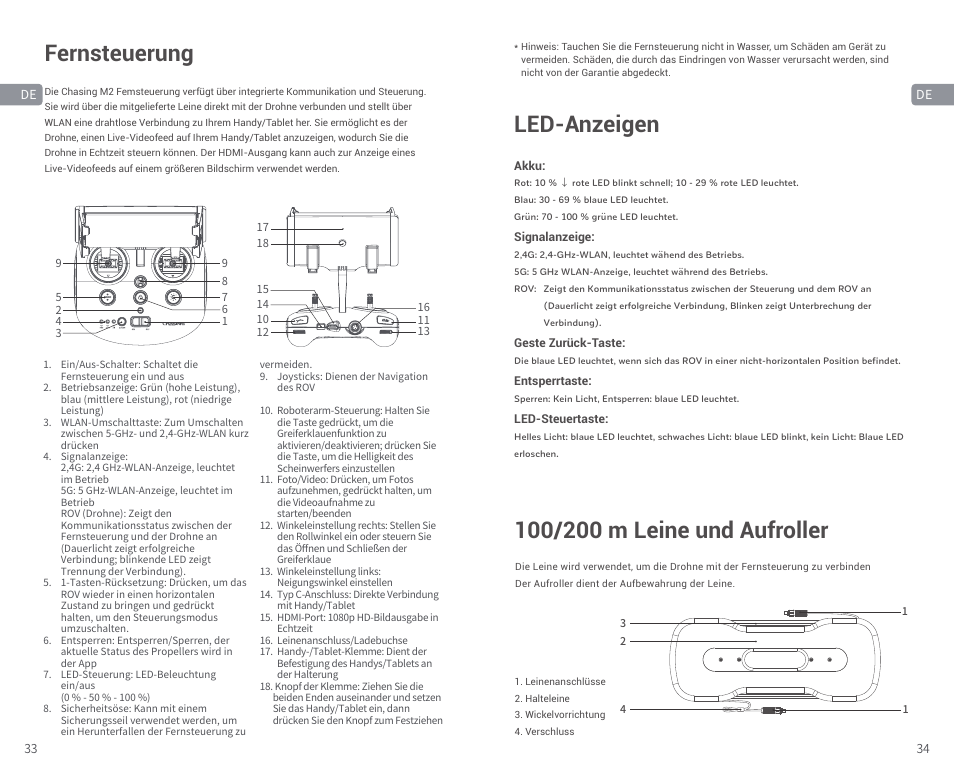 Fernsteuerung, Led-anzeigen | CHASING M2 S Industrial Underwater ROV (328' Tether) User Manual | Page 18 / 51