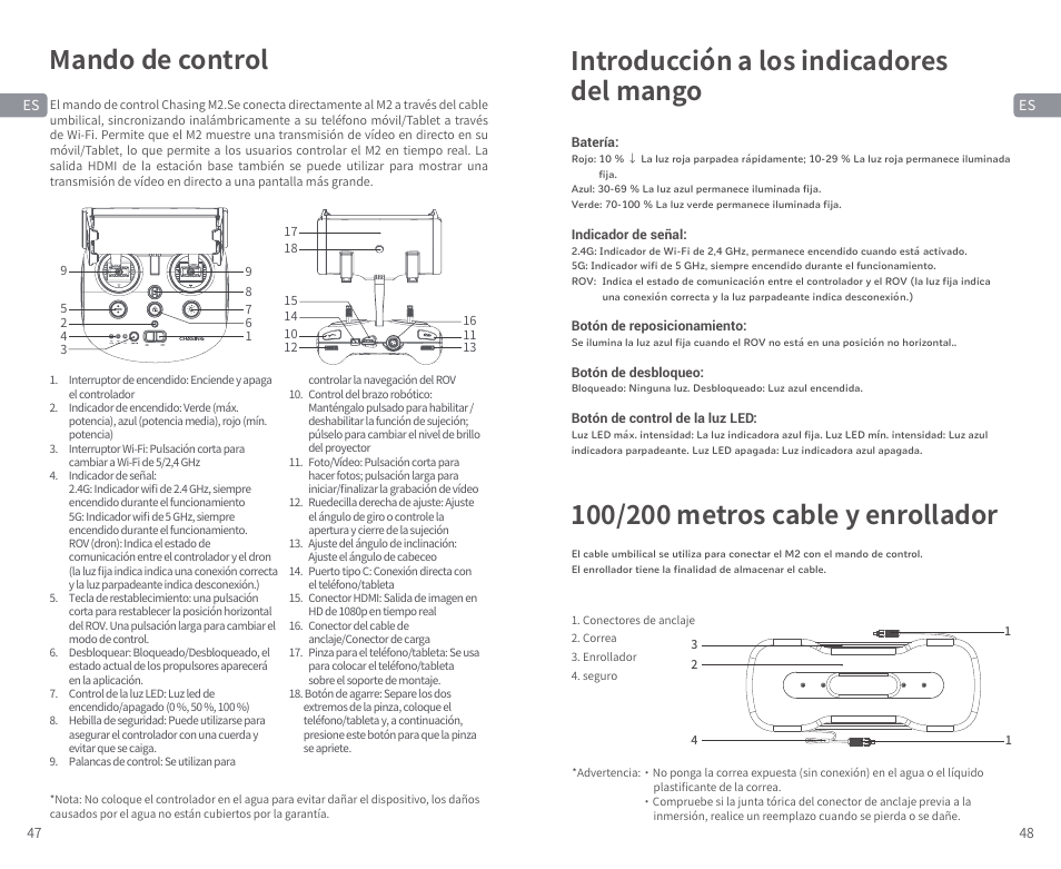 Mando de control, Introducción a los indicadores del mango | CHASING M2 S Industrial Underwater ROV (328' Tether) User Manual | Page 25 / 51