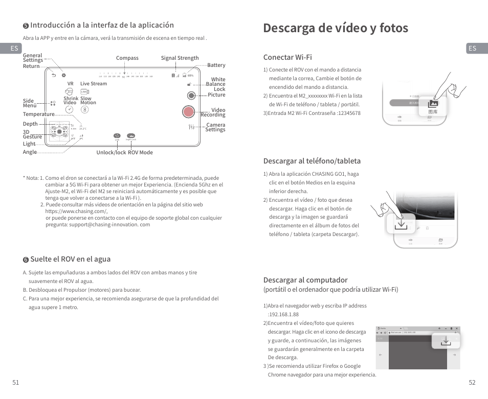 Video- und foto-download, Descarga de vídeo y fotos | CHASING M2 S Industrial Underwater ROV (328' Tether) User Manual | Page 27 / 51