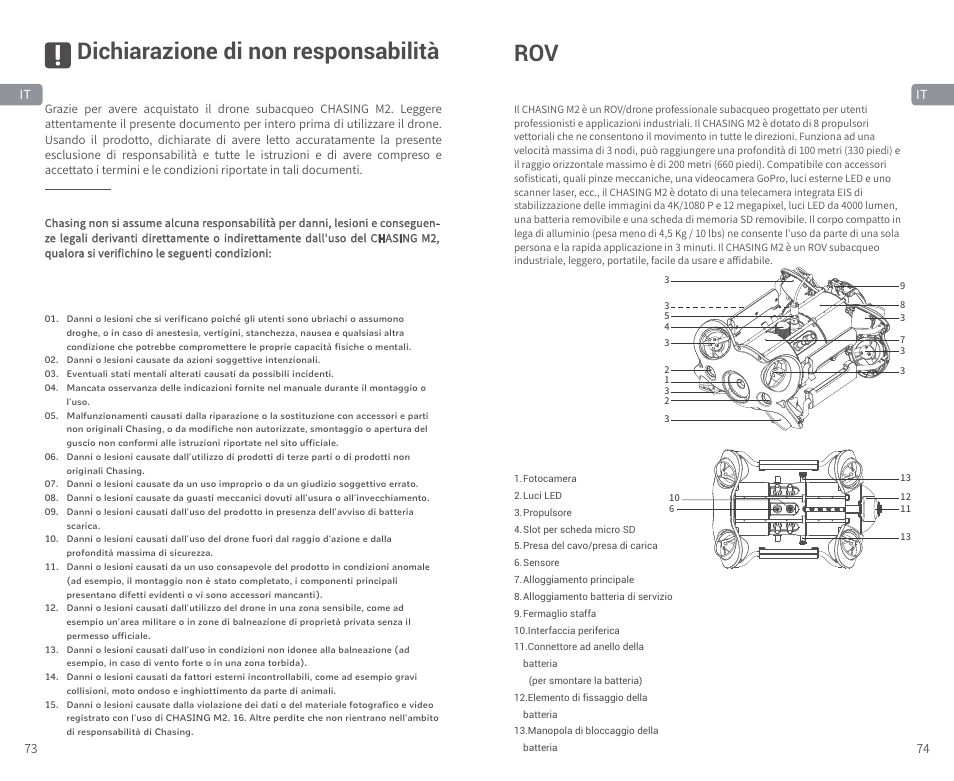 Rov dichiarazione di non responsabilità | CHASING M2 S Industrial Underwater ROV (328' Tether) User Manual | Page 38 / 51