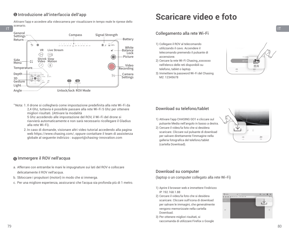 Scaricare video e foto, Téléchargement des vidéos et photos | CHASING M2 S Industrial Underwater ROV (328' Tether) User Manual | Page 41 / 51