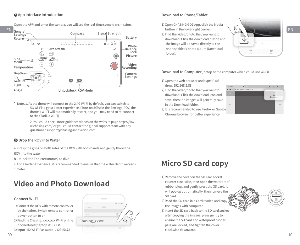 Video and photo download, Micro sd card copy | CHASING M2 S Industrial Underwater ROV (328' Tether) User Manual | Page 6 / 51