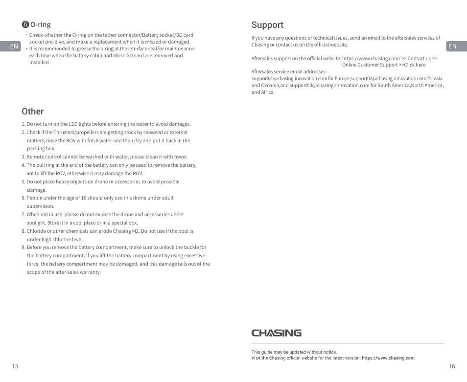 Other, Support | CHASING M2 S Industrial Underwater ROV (328' Tether) User Manual | Page 9 / 51