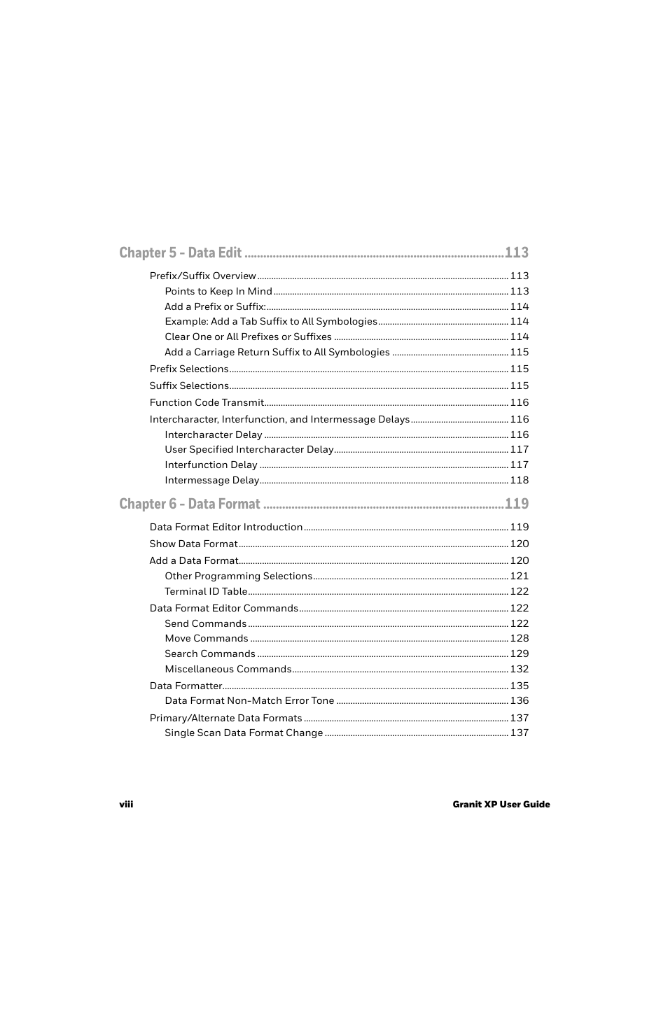 Chapter 5 - data edit, Chapter 6 - data format | Honeywell Granit 1991iSR Ultra-Rugged Standard-Range Barcode Scanner User Manual | Page 10 / 308