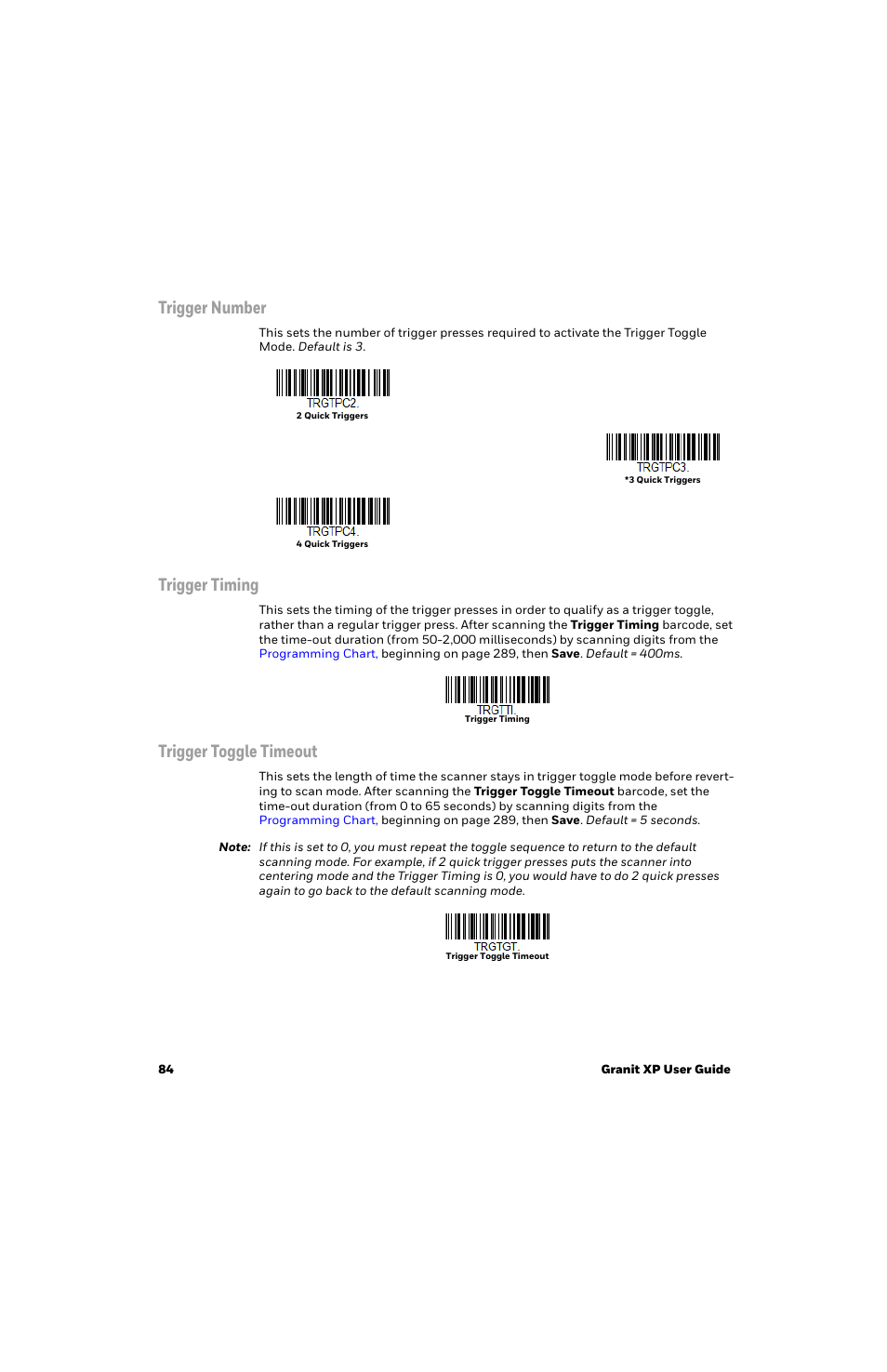 Trigger number, Trigger timing, Trigger toggle timeout | Honeywell Granit 1991iSR Ultra-Rugged Standard-Range Barcode Scanner User Manual | Page 100 / 308