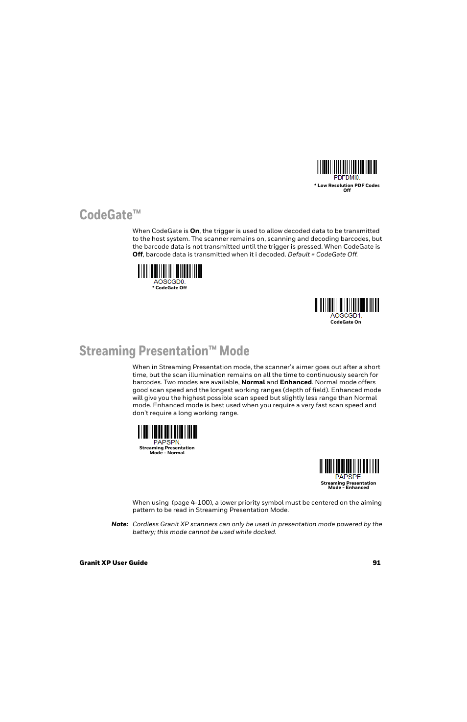 Codegate, Streaming presentation™ mode | Honeywell Granit 1991iSR Ultra-Rugged Standard-Range Barcode Scanner User Manual | Page 107 / 308