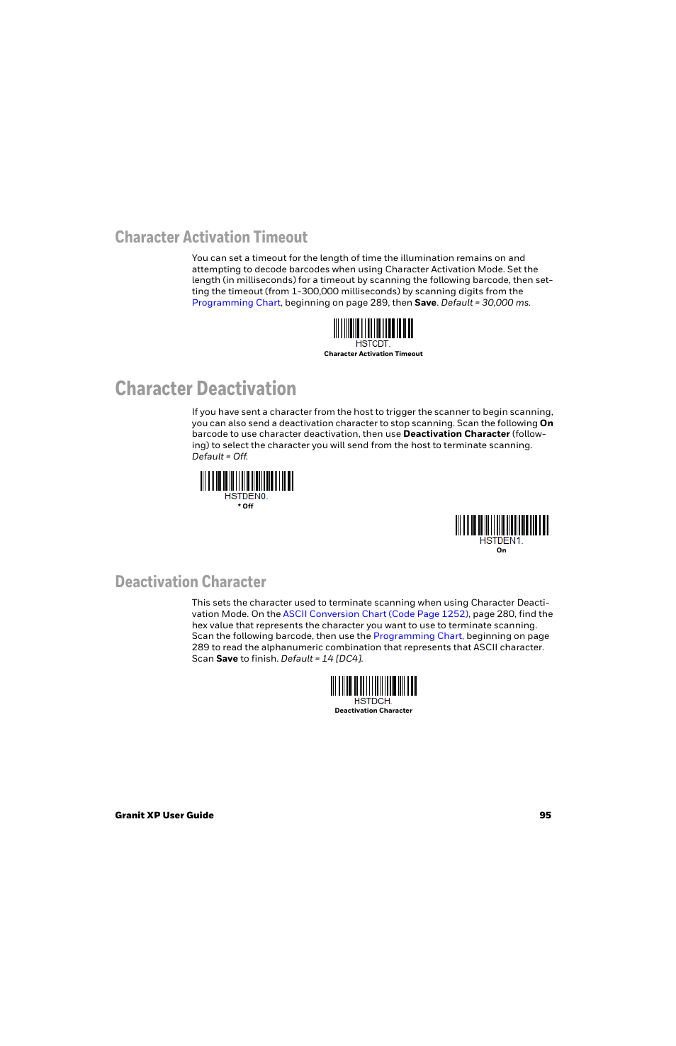 Character activation timeout, Character deactivation, Deactivation character | Until either the, Ceived (see | Honeywell Granit 1991iSR Ultra-Rugged Standard-Range Barcode Scanner User Manual | Page 111 / 308