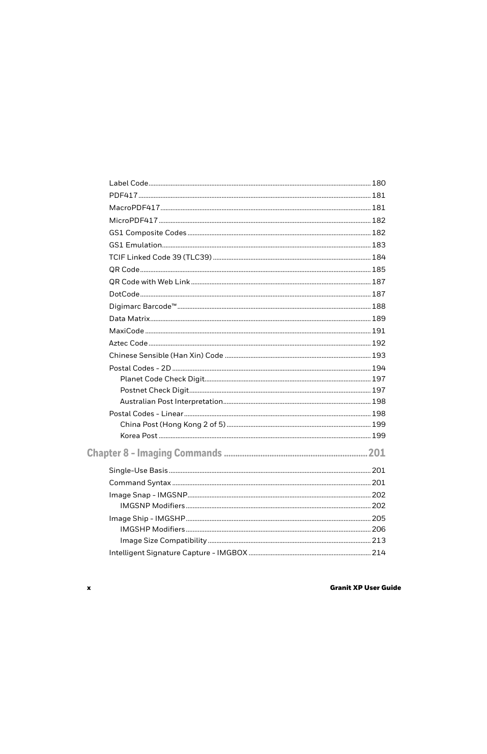 Chapter 8 - imaging commands | Honeywell Granit 1991iSR Ultra-Rugged Standard-Range Barcode Scanner User Manual | Page 12 / 308