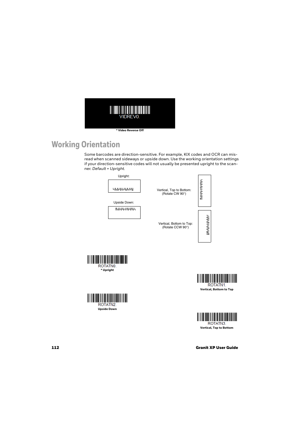 Working orientation | Honeywell Granit 1991iSR Ultra-Rugged Standard-Range Barcode Scanner User Manual | Page 128 / 308