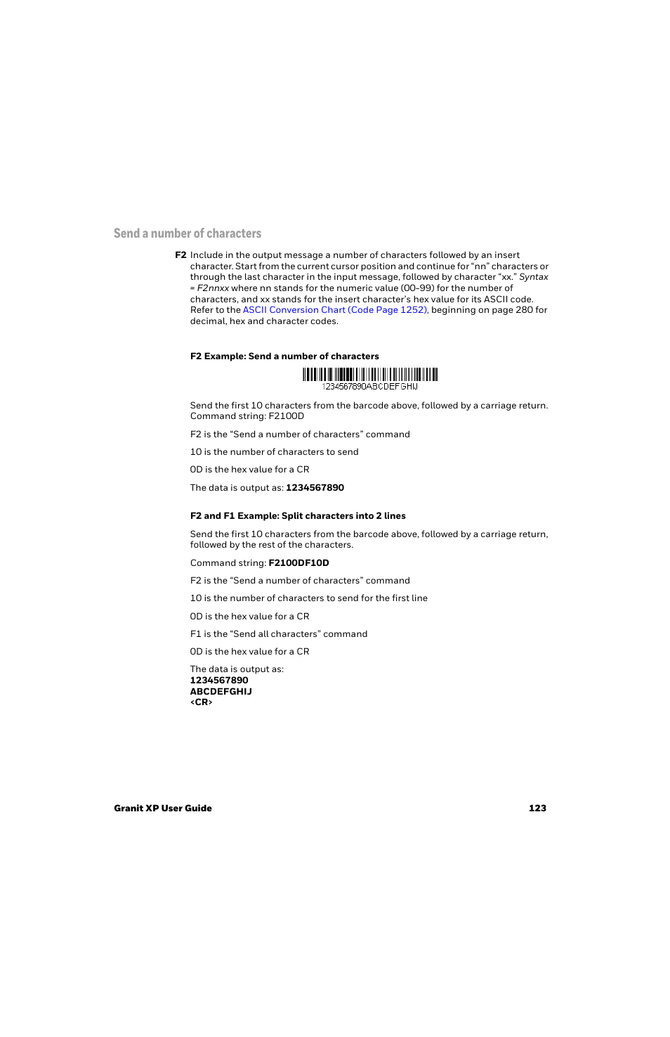 Send a number of characters | Honeywell Granit 1991iSR Ultra-Rugged Standard-Range Barcode Scanner User Manual | Page 139 / 308