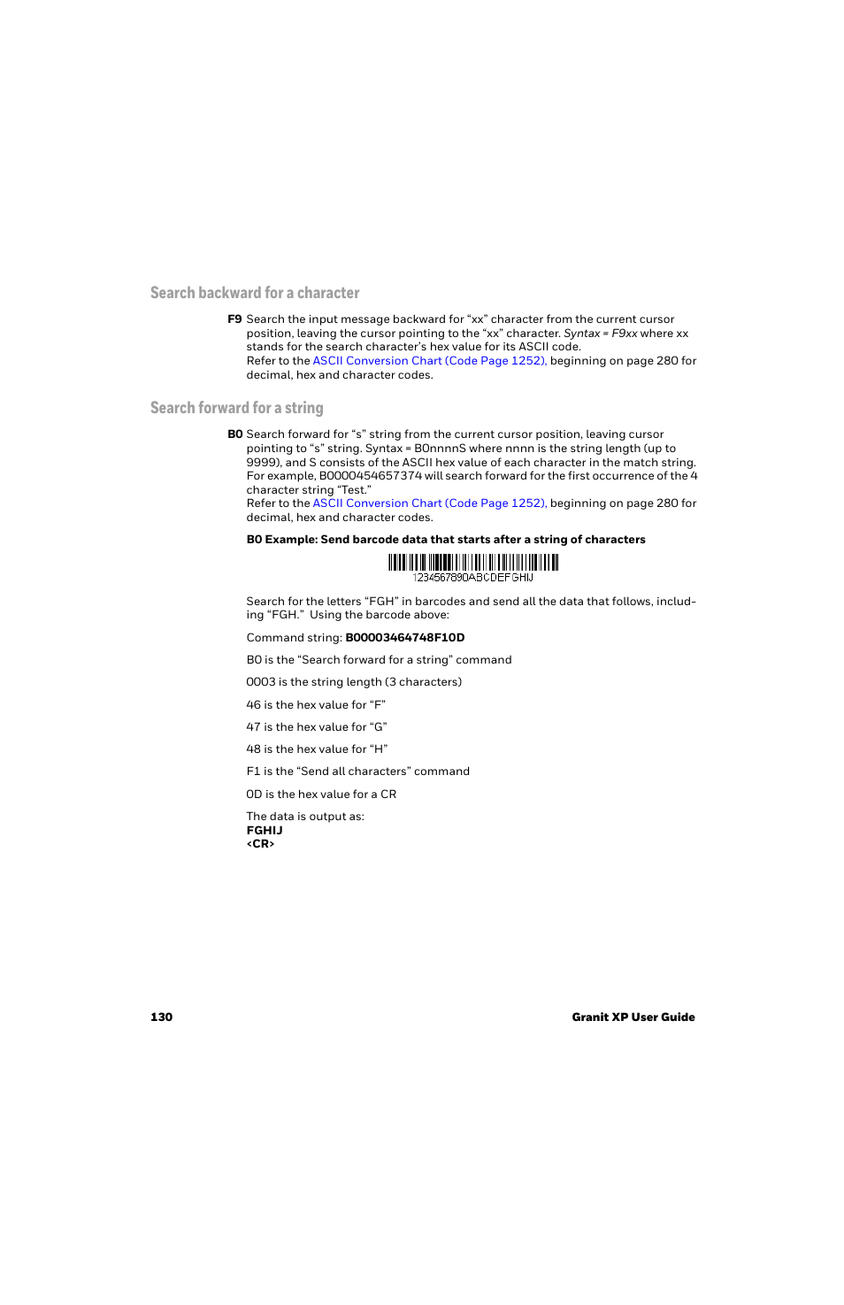 Search backward for a character, Search forward for a string | Honeywell Granit 1991iSR Ultra-Rugged Standard-Range Barcode Scanner User Manual | Page 146 / 308