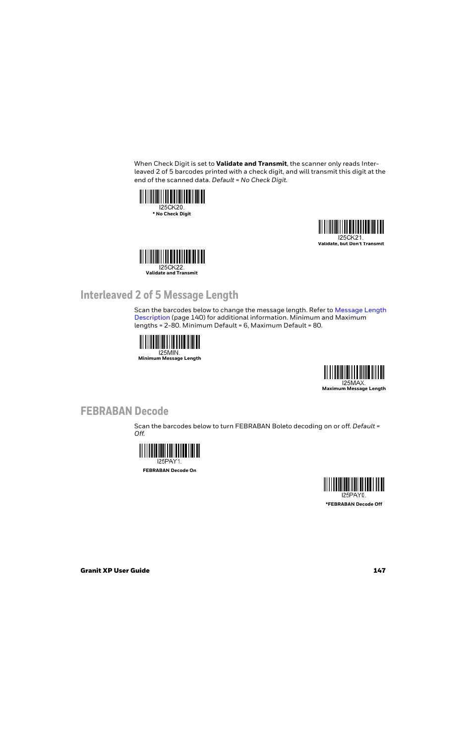 Interleaved 2 of 5 message length, Febraban decode | Honeywell Granit 1991iSR Ultra-Rugged Standard-Range Barcode Scanner User Manual | Page 163 / 308