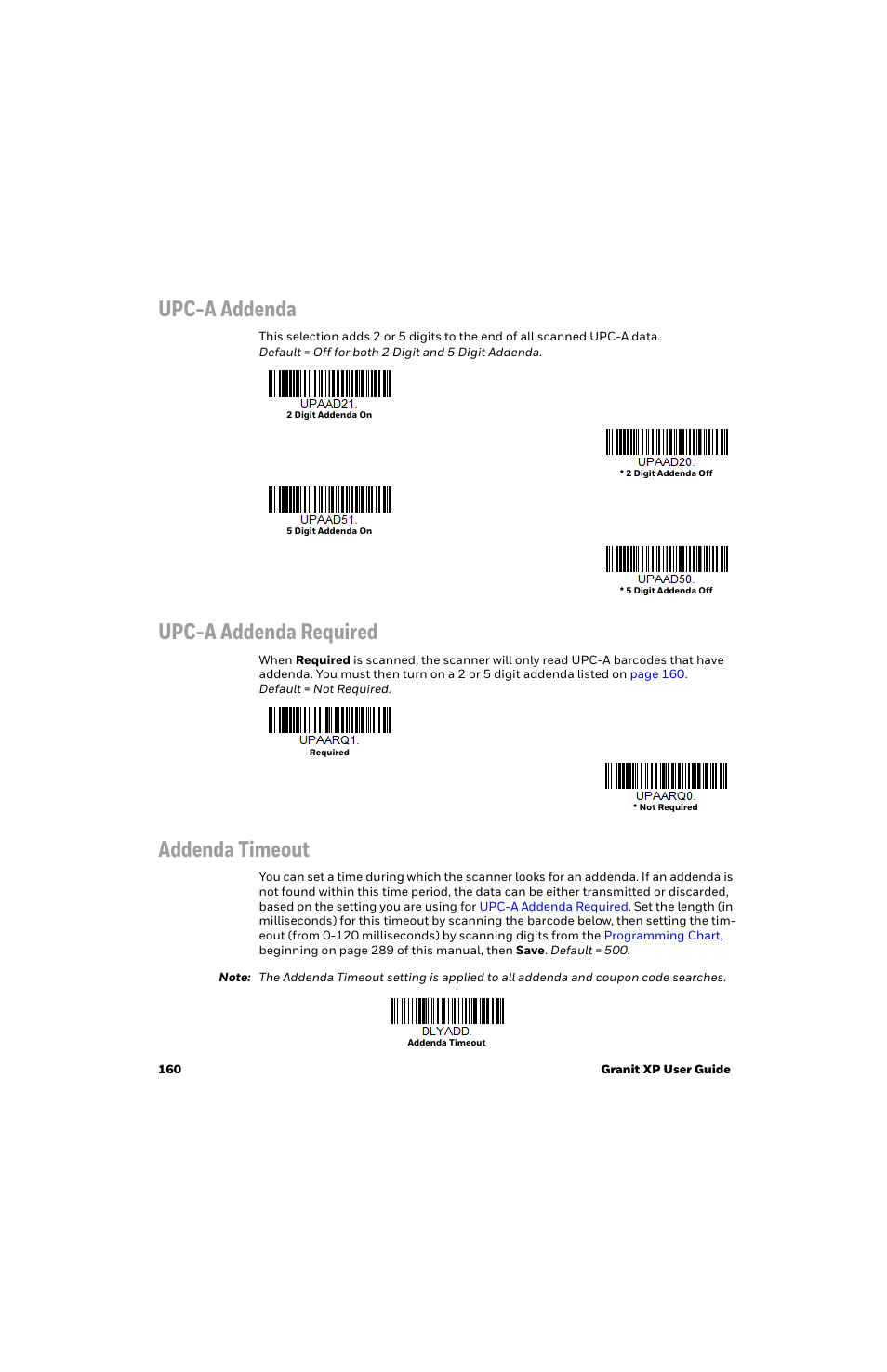 Upc-a addenda, Upc-a addenda required, Addenda timeout | Honeywell Granit 1991iSR Ultra-Rugged Standard-Range Barcode Scanner User Manual | Page 176 / 308