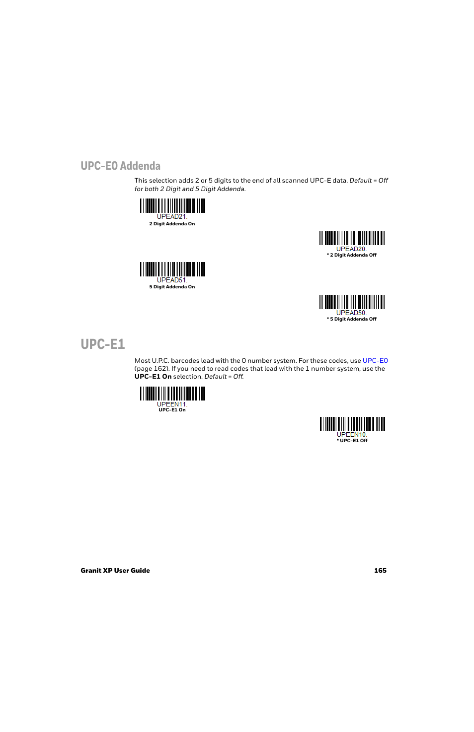 Upc-e1, Upc-e0 addenda | Honeywell Granit 1991iSR Ultra-Rugged Standard-Range Barcode Scanner User Manual | Page 181 / 308