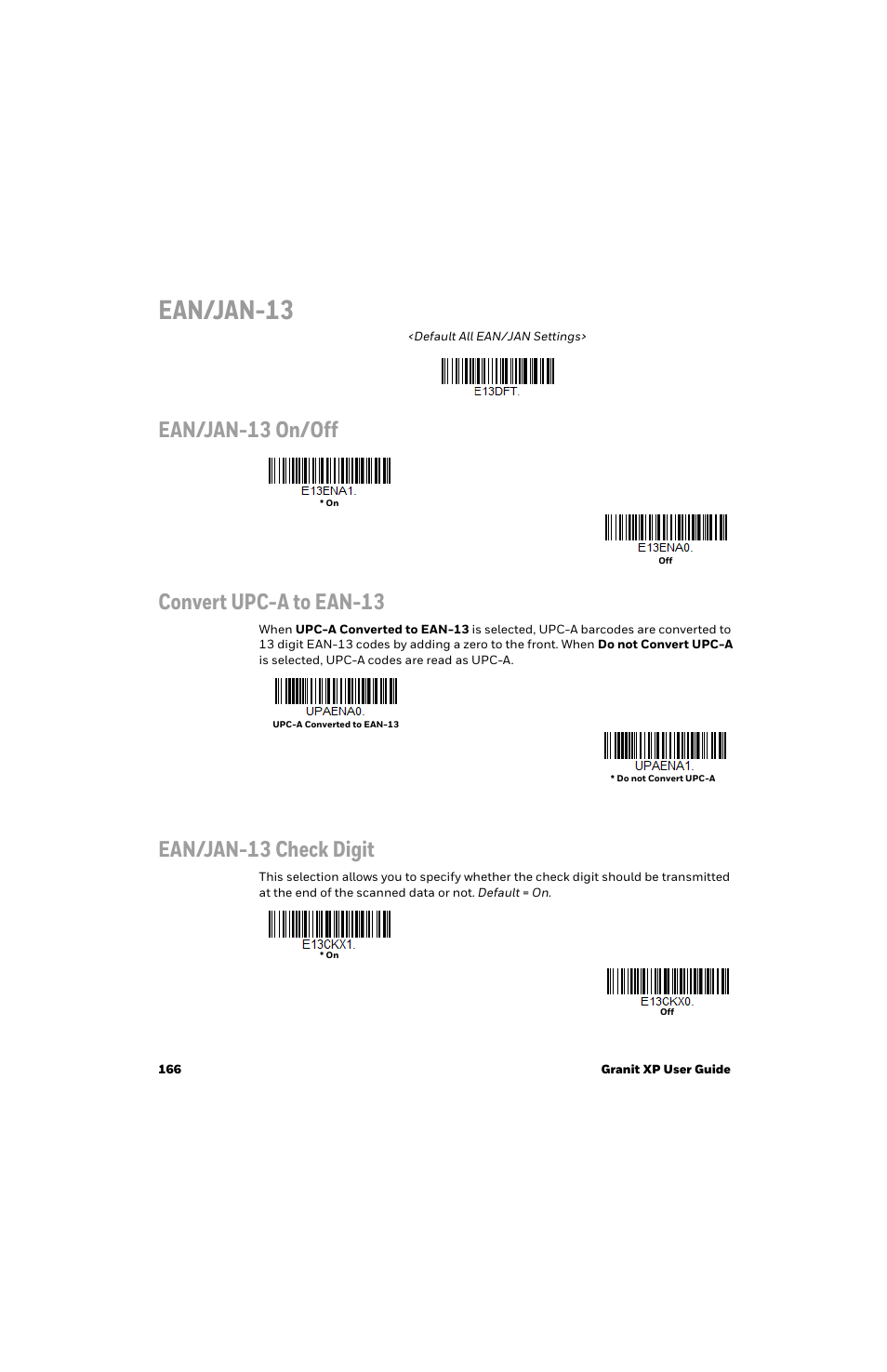 Ean/jan-13, Ean/jan-13 on/off convert upc-a to ean-13, Ean/jan-13 check digit | Honeywell Granit 1991iSR Ultra-Rugged Standard-Range Barcode Scanner User Manual | Page 182 / 308