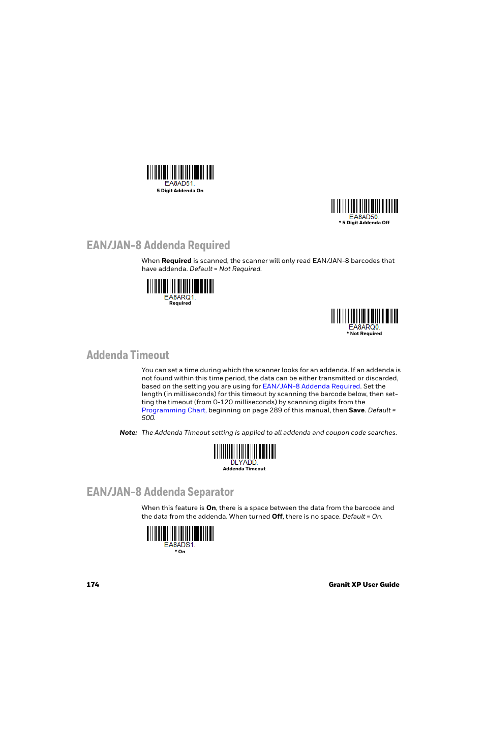 Ean/jan-8 addenda required, Addenda timeout, Ean/jan-8 addenda separator | Honeywell Granit 1991iSR Ultra-Rugged Standard-Range Barcode Scanner User Manual | Page 190 / 308