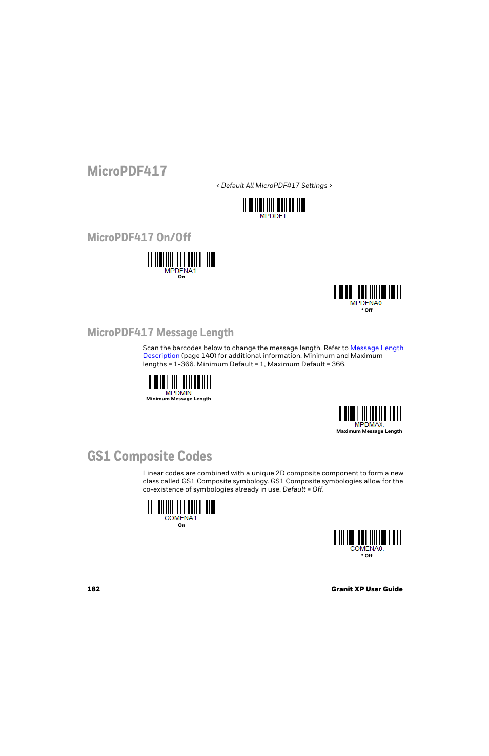 Micropdf417, Gs1 composite codes | Honeywell Granit 1991iSR Ultra-Rugged Standard-Range Barcode Scanner User Manual | Page 198 / 308