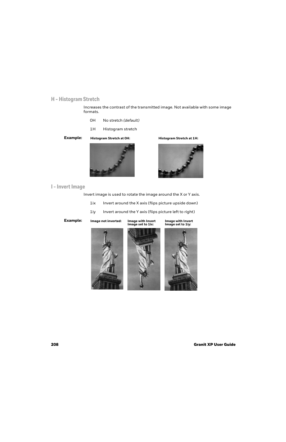 H - histogram stretch, I - invert image | Honeywell Granit 1991iSR Ultra-Rugged Standard-Range Barcode Scanner User Manual | Page 224 / 308
