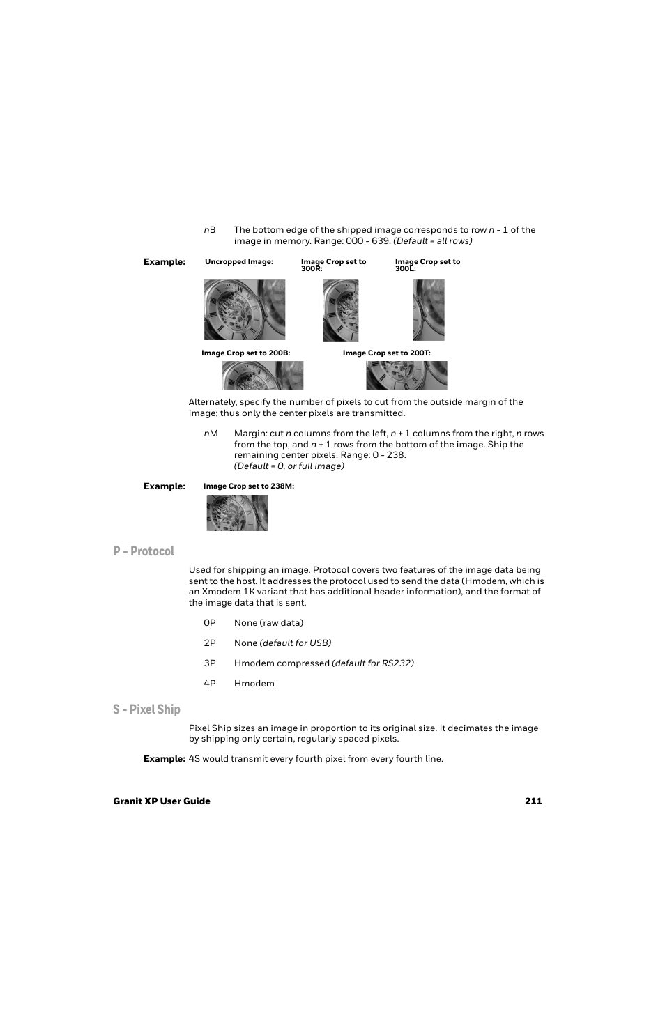 P - protocol, S - pixel ship | Honeywell Granit 1991iSR Ultra-Rugged Standard-Range Barcode Scanner User Manual | Page 227 / 308