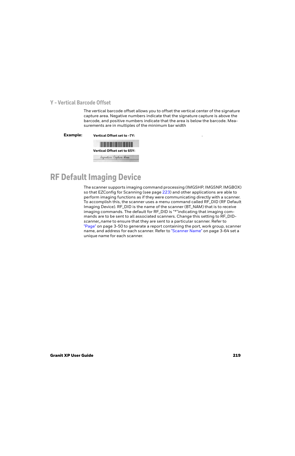 Y - vertical barcode offset, Rf default imaging device | Honeywell Granit 1991iSR Ultra-Rugged Standard-Range Barcode Scanner User Manual | Page 235 / 308