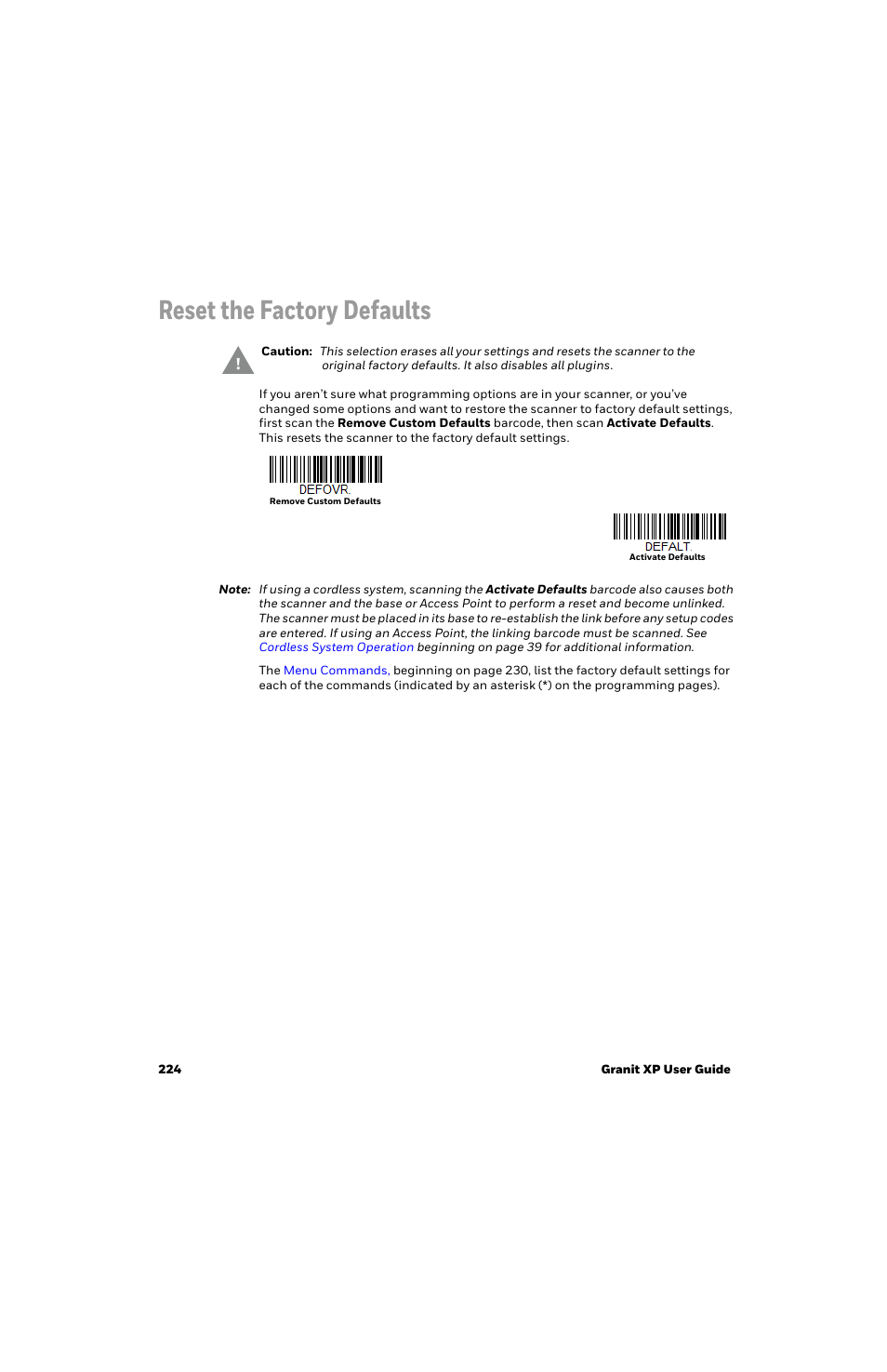 Reset the factory defaults | Honeywell Granit 1991iSR Ultra-Rugged Standard-Range Barcode Scanner User Manual | Page 240 / 308