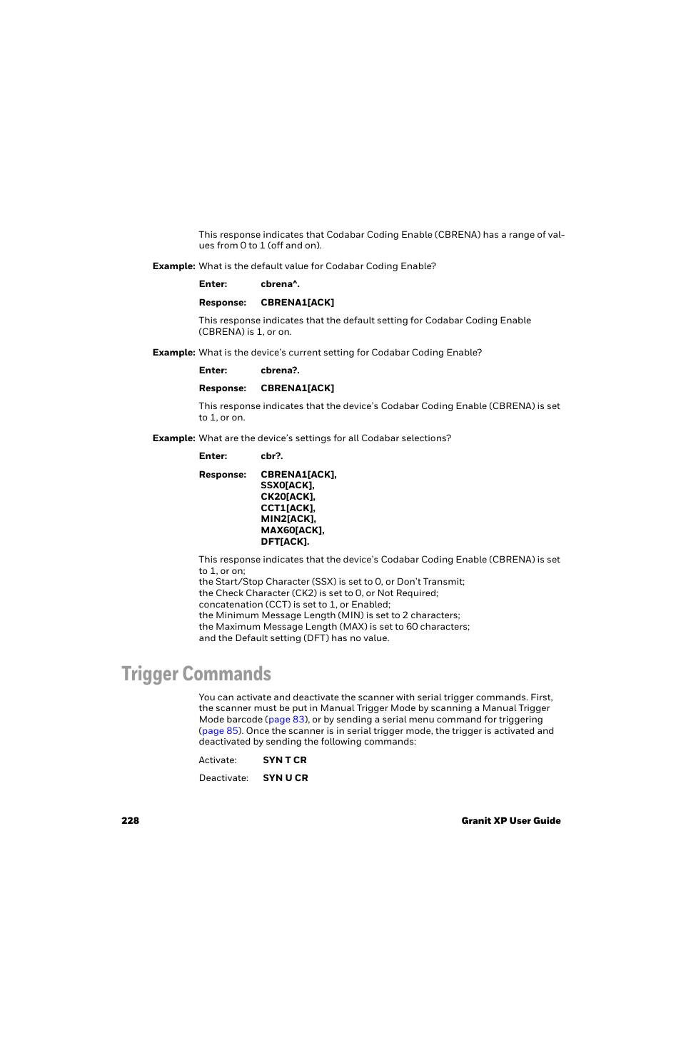Trigger commands | Honeywell Granit 1991iSR Ultra-Rugged Standard-Range Barcode Scanner User Manual | Page 244 / 308
