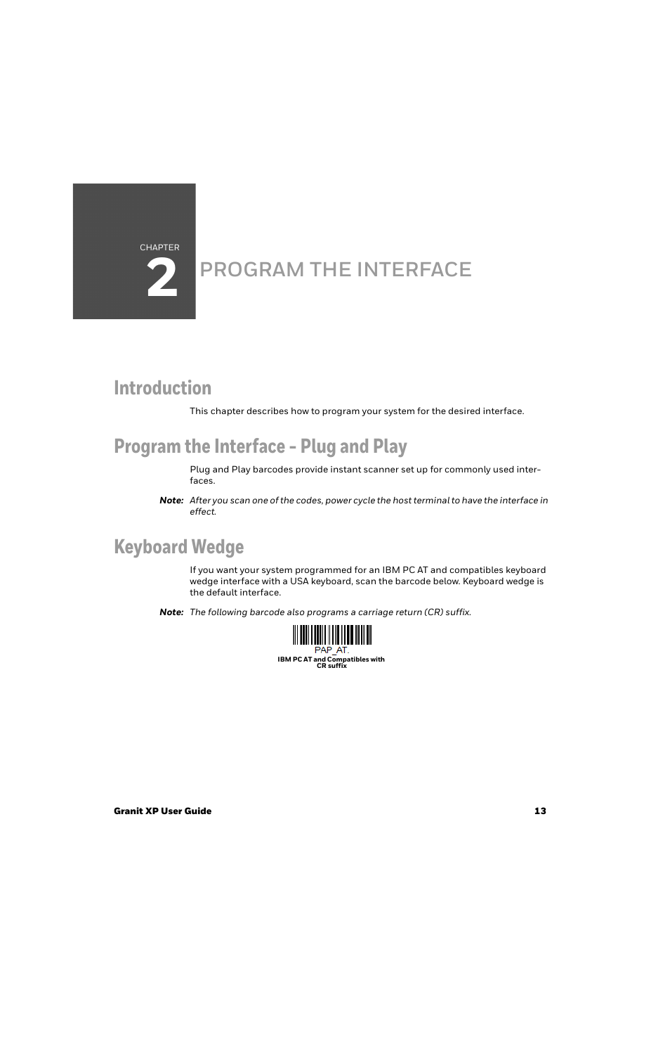 Program the interface, Introduction, Program the interface - plug and play | Keyboard wedge, Chapter 2 - program the interface, Program the interface introduction | Honeywell Granit 1991iSR Ultra-Rugged Standard-Range Barcode Scanner User Manual | Page 29 / 308