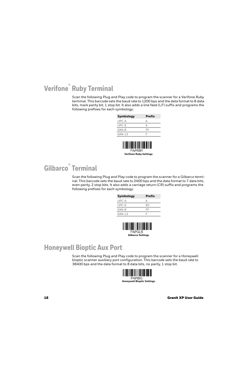 Verifone® ruby terminal, Gilbarco® terminal, Honeywell bioptic aux port | Verifone, Gilbarco, Ruby terminal, Terminal | Honeywell Granit 1991iSR Ultra-Rugged Standard-Range Barcode Scanner User Manual | Page 34 / 308