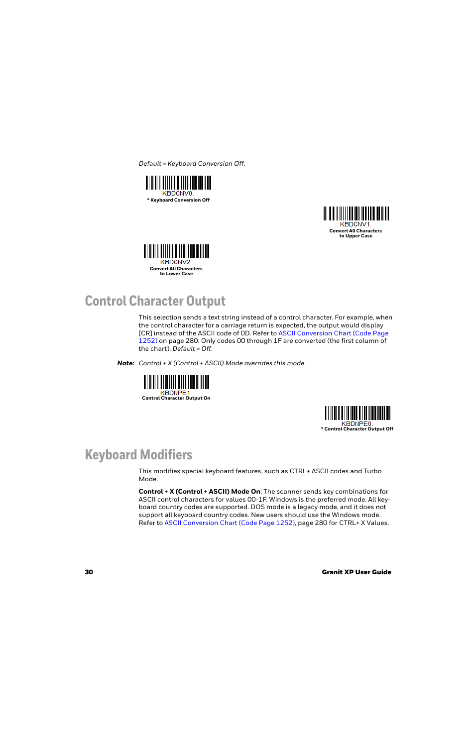Control character output, Keyboard modifiers | Honeywell Granit 1991iSR Ultra-Rugged Standard-Range Barcode Scanner User Manual | Page 46 / 308