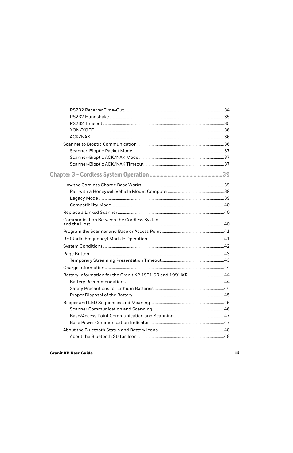 Chapter 3 - cordless system operation | Honeywell Granit 1991iSR Ultra-Rugged Standard-Range Barcode Scanner User Manual | Page 5 / 308