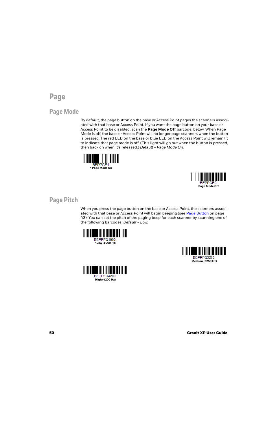 Page, Page mode, Page pitch | Honeywell Granit 1991iSR Ultra-Rugged Standard-Range Barcode Scanner User Manual | Page 66 / 308