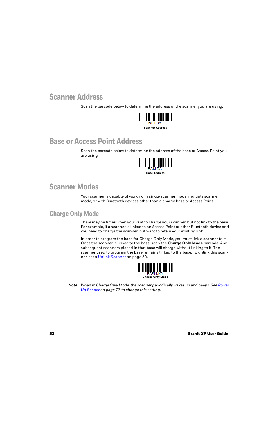 Scanner address, Base or access point address, Scanner modes | Charge only mode | Honeywell Granit 1991iSR Ultra-Rugged Standard-Range Barcode Scanner User Manual | Page 68 / 308