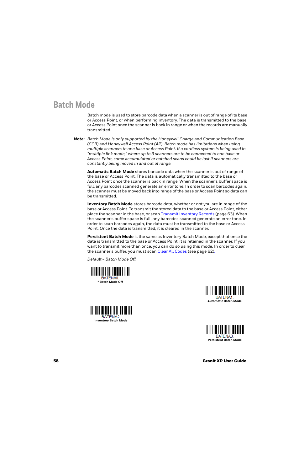 Batch mode, Int when back in range (see | Honeywell Granit 1991iSR Ultra-Rugged Standard-Range Barcode Scanner User Manual | Page 74 / 308