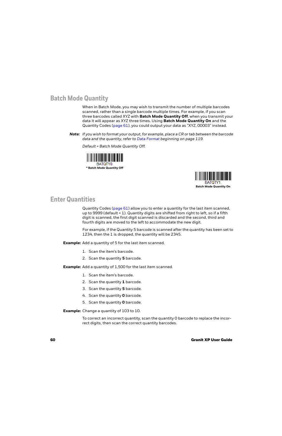 Batch mode quantity, Enter quantities | Honeywell Granit 1991iSR Ultra-Rugged Standard-Range Barcode Scanner User Manual | Page 76 / 308