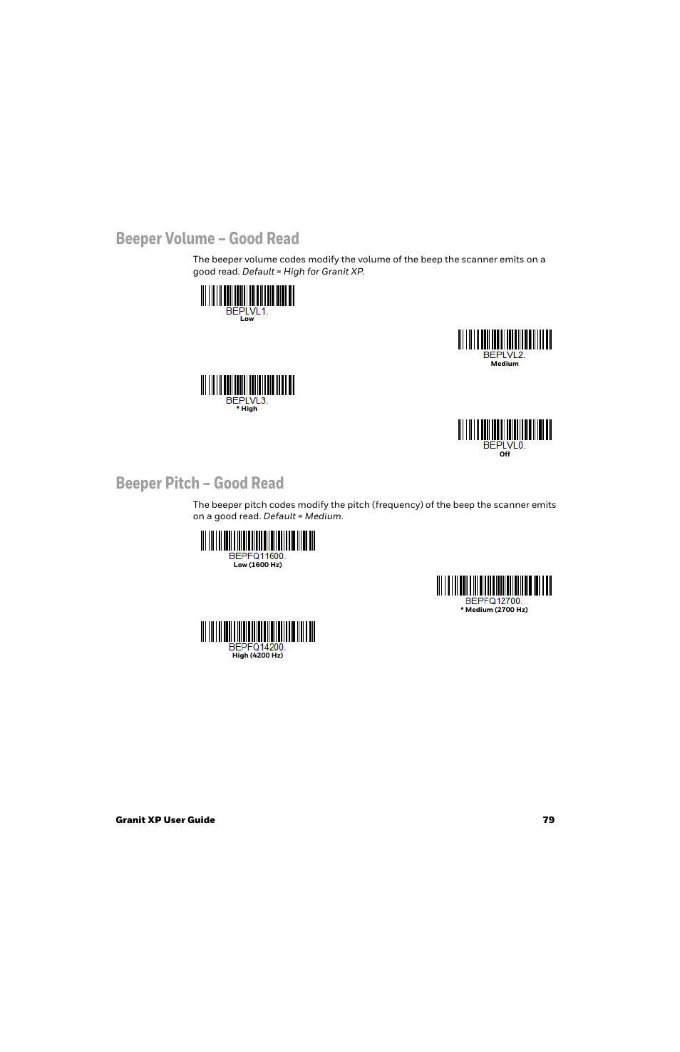 Beeper volume – good read, Beeper pitch – good read | Honeywell Granit 1991iSR Ultra-Rugged Standard-Range Barcode Scanner User Manual | Page 95 / 308