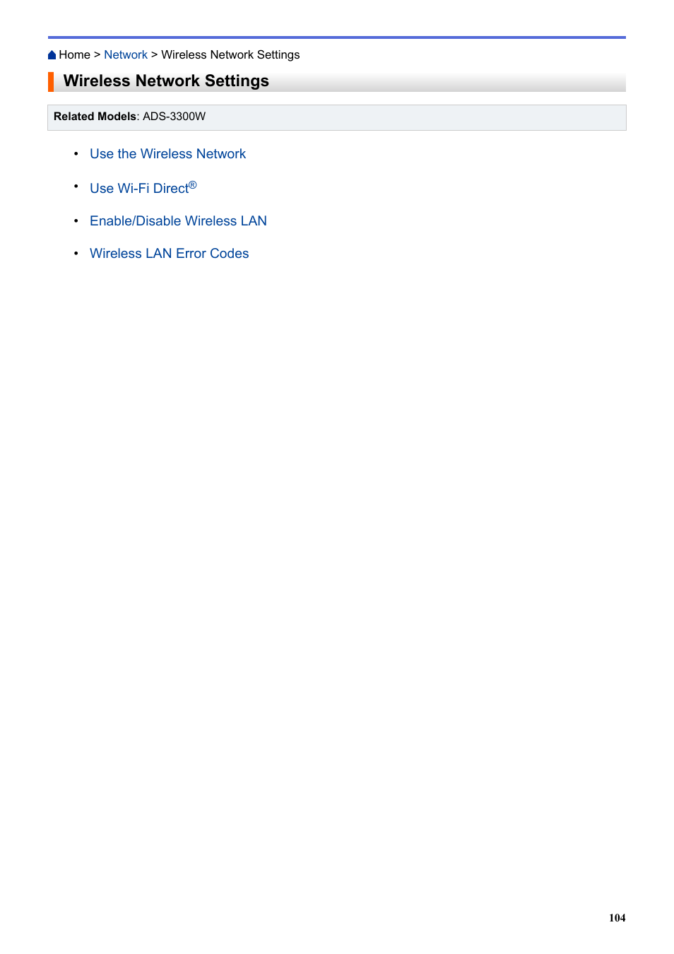 Wireless network settings | Brother ADS-3100 High-Speed Desktop Color Scanner for Home & Small Offices User Manual | Page 108 / 253