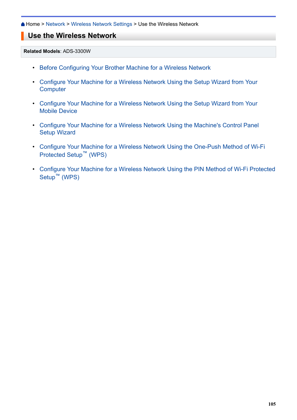 Use the wireless network | Brother ADS-3100 High-Speed Desktop Color Scanner for Home & Small Offices User Manual | Page 109 / 253