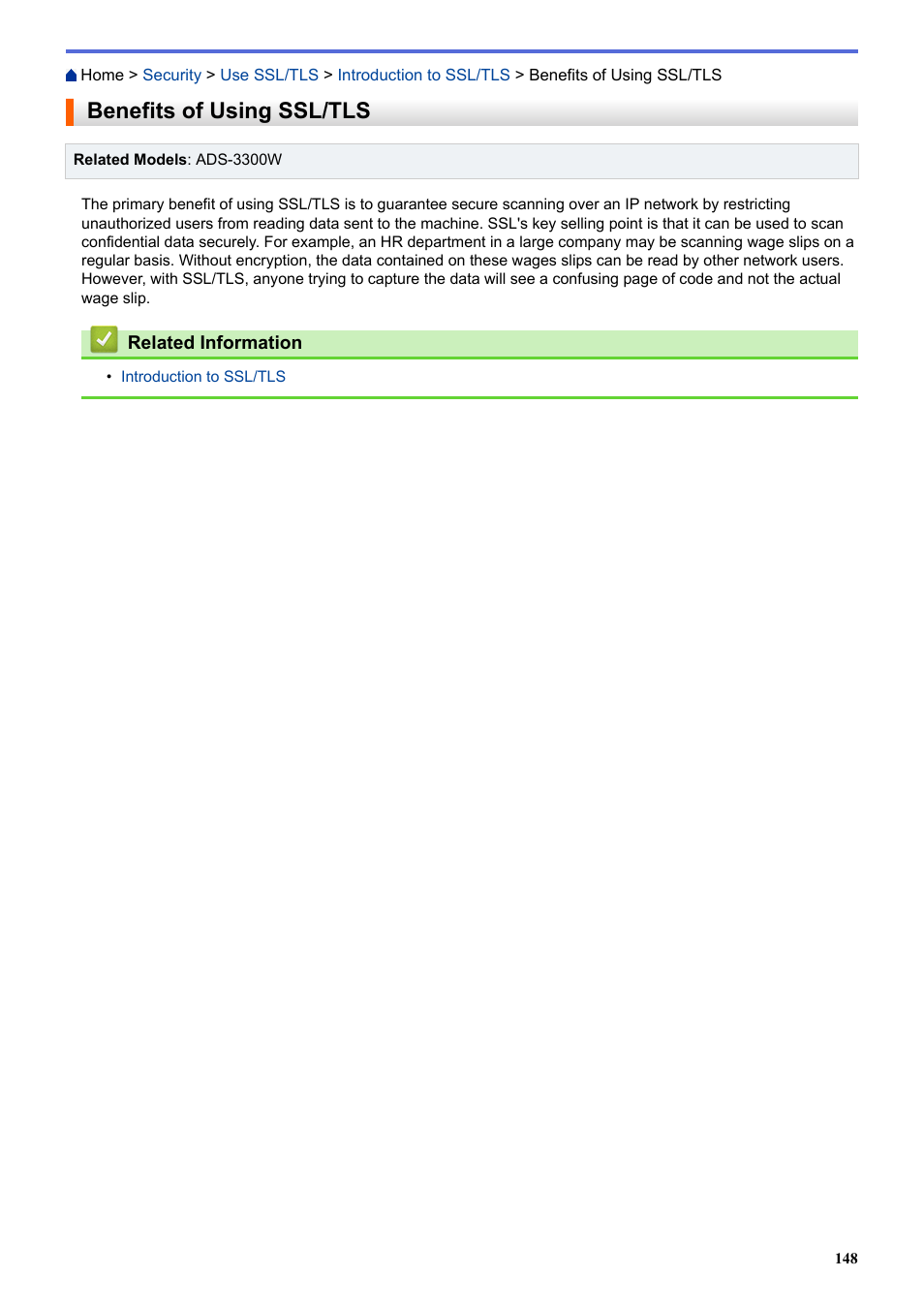 Benefits of using ssl/tls | Brother ADS-3100 High-Speed Desktop Color Scanner for Home & Small Offices User Manual | Page 152 / 253